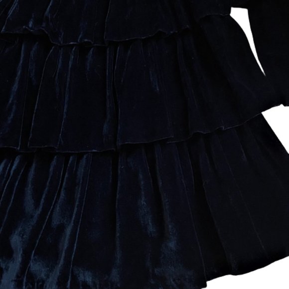 Vintage ruffles tiered black velvet dress - Picture 9 of 15